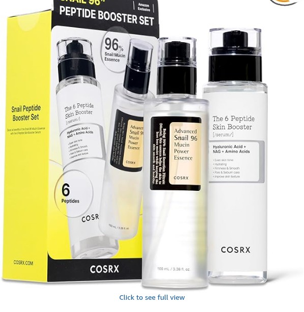 COSRX Snail Mucin 96 Peptide Booster Skincare Set, Korean Skincare Gift Set for Glowing Skin, Christmas Gifts & Stocking Stuffers for Women and Teen Girls, Snail Mucin & Peptide Face Serums